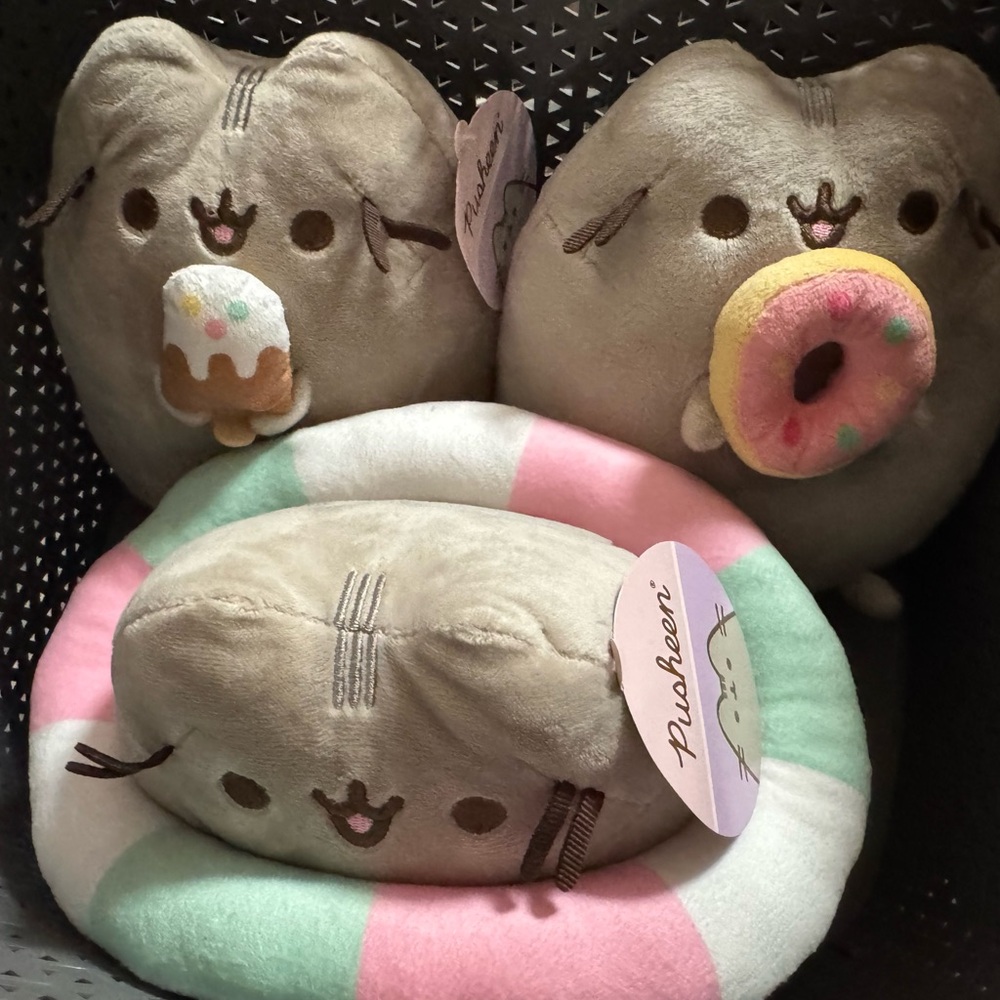 Pusheen Gray Stuffed Animals with Pink and Brown Accents